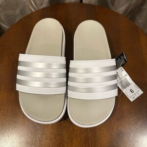 Adidas Adilette Platform White and Silver Slide Sandals